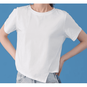 White short t-shirt women short sleeve square shoulder loose irregular body shirt small shirt design niche petite tops