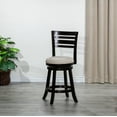thumbnail image 2 of Swivel 24" Counter Height Bar Stool with Backrest and Footrest, Fabric Upholstered Barstools with Wood Frame & Flared Legs, Breakfast Stools for Home Pub Kitchen, Espresso & Beige, 2 of 7