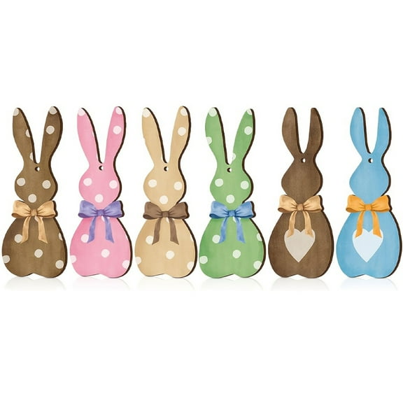 nvzhuang 24Pcs Easter Bunny Ornaments for Tree Wooden Rabbit Sign Hanging Decorations for Home Holiday Party Favors