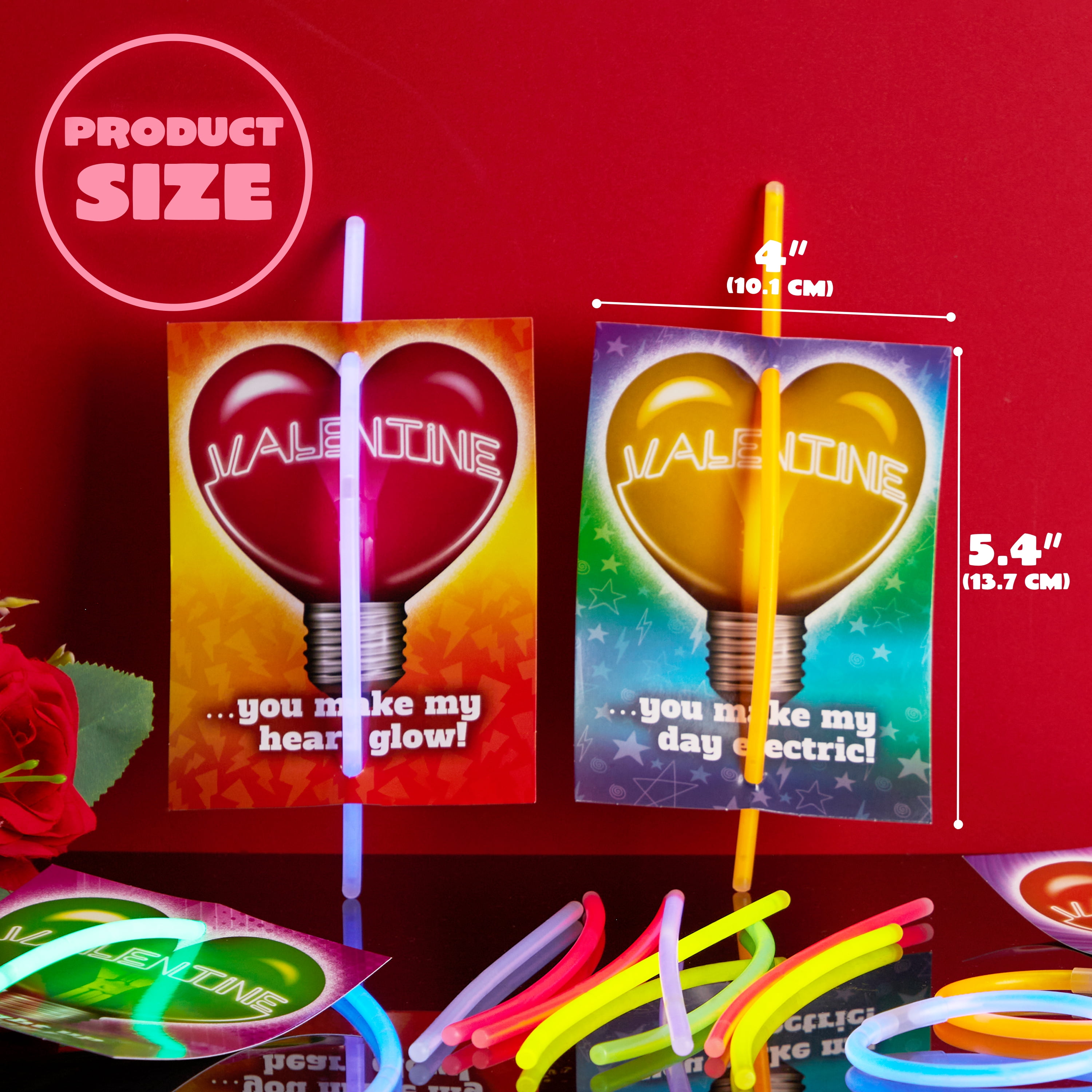 Joyfy 36 Packs Glow Sticks Bracelet with Neon Valentines Day Gift Cards Valentine Exchange Cards for Kids Class Valentines Party Favors