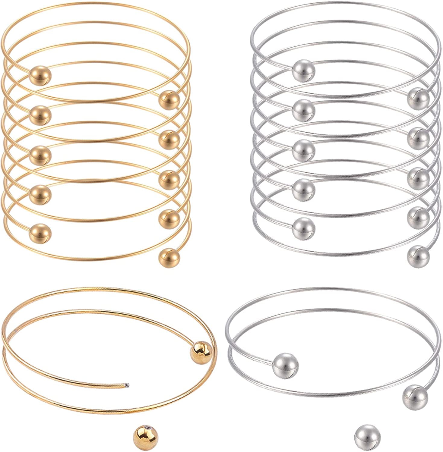 10pcs Stainless Steel Wire Bracelet 2 Colors Adjustable Bangle Bracelet