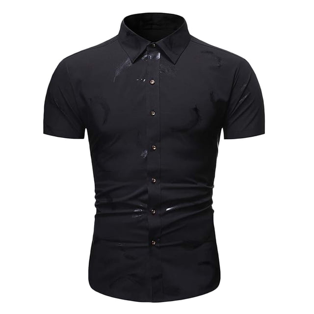Camisa informal de manga corta con estampado de plumas y botones para hombre Pompotops oipoqjl47654