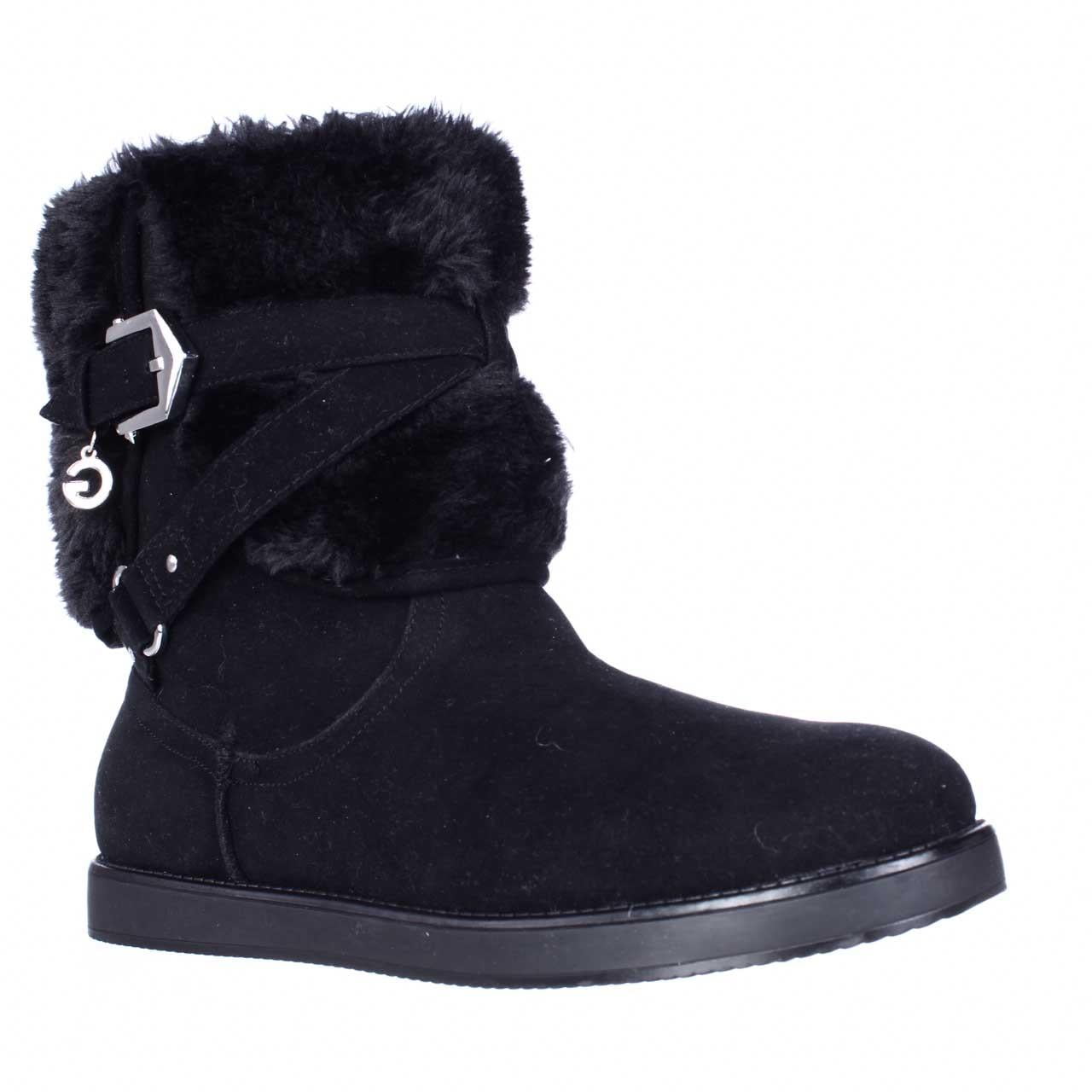 Womens G by GUESS Alixa Fuzzy Lined Pull On Short Winter Boots - Black ...