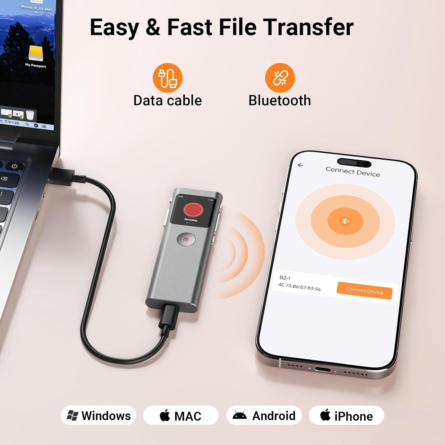 AI Digital Voice Recorder with Transcribe & Summarize, AI Note Taker for Meeting & Lectures, Voice Activated Recorder with Playback, Supports 90+ Languages Recording Device, Portable Tape Recorder