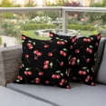 thumbnail image 4 of 2 Pack Outdoor Waterproof Throw Pillows, Watercolor Red Cherry on Black Decorative Square Pillow Case Patio Pillows for Chair Couch Sofa 16x16in, 4 of 9
