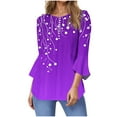 thumbnail image 3 of QATAINLAV Winter 3/4 Flared Sleeve Shirts for Women Loose Button Down Henley Shirt Fashion Floral Print Pleated Pullover Tunics 2025 Vacation Tops Purple M, 3 of 6