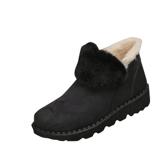 Xfvqtps Womens Winter Boots Faux Fur Lined Ankle Boots Non Slip Sole Casual Shoes Warm Snow Boots Round Toe Flat Shoes Black