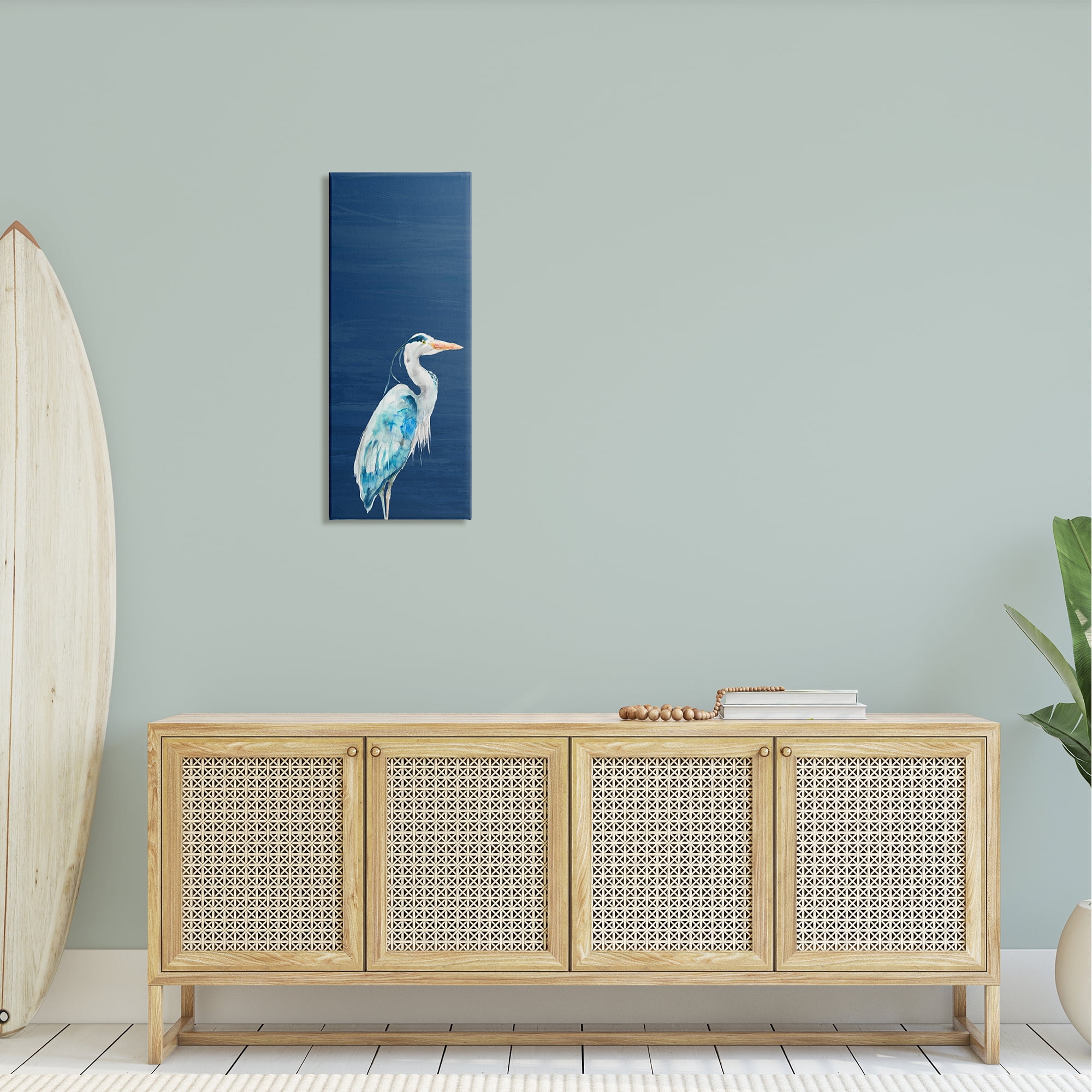 Stupell Industries Egret Sea Bird Standing Deep Blue Ocean Background Canvas Wall Art, 13 x 30, Design by Patti Mann