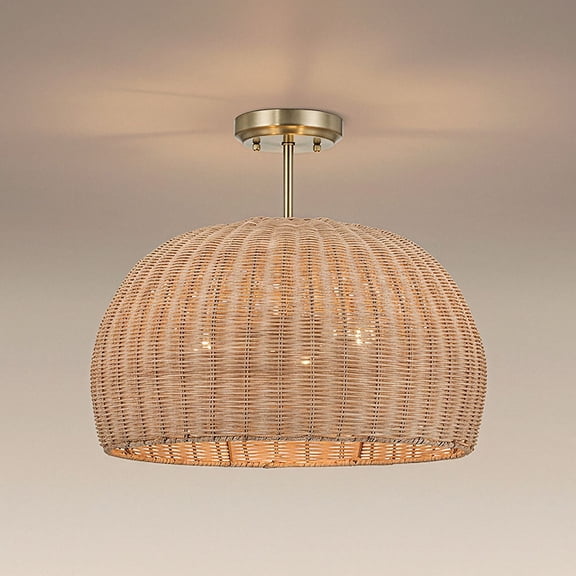 Possini Euro Design Possini Euro Fitzwilliam 18"W Brass and Wicker 3-Light Ceiling Light