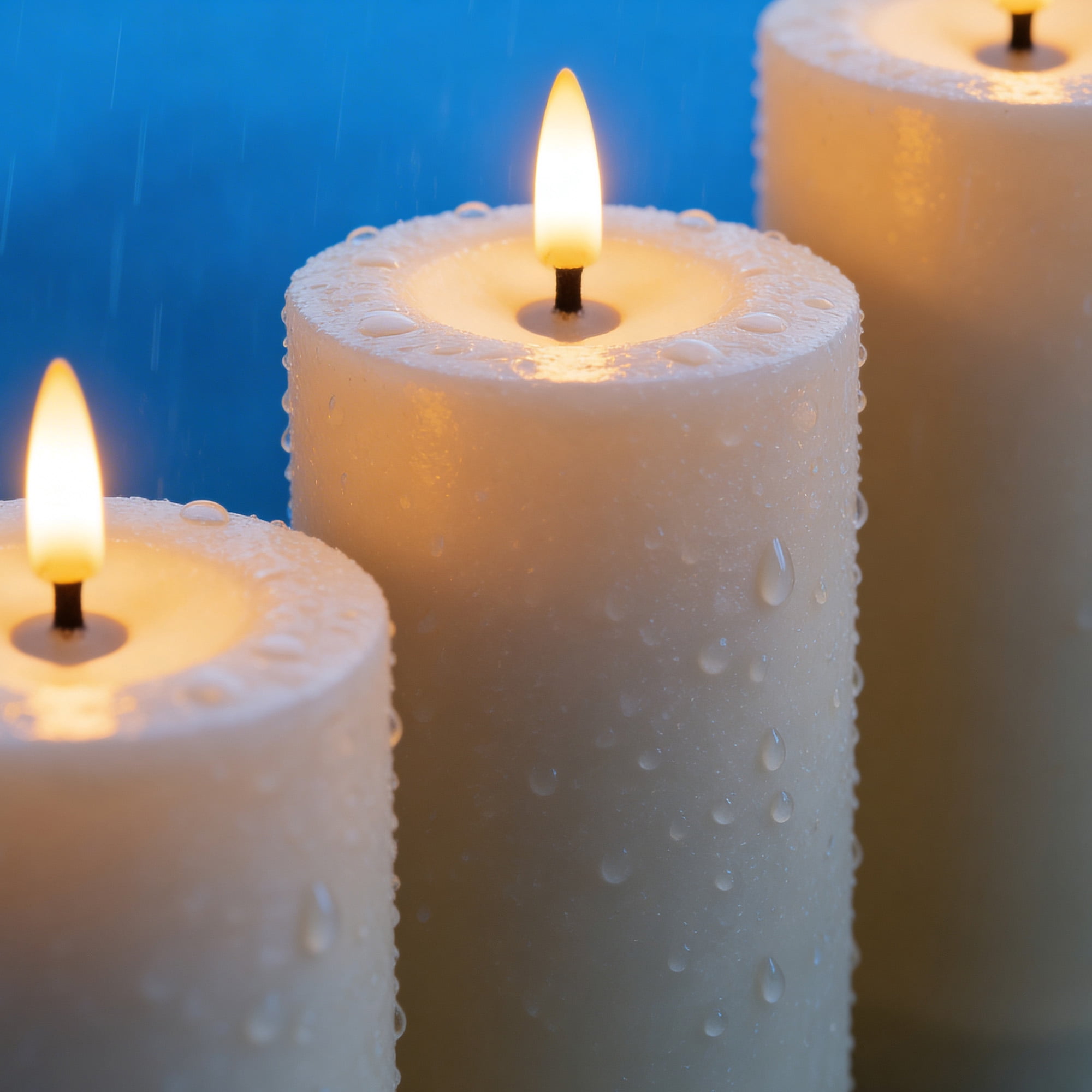 WYZworks Solar LED Flameless Pillar Candle Set of 3 – Ivory Outdoor Rechargeable Lights with Warm Flickering Wick, Weather-Resistant, Auto Dusk-to-Dawn (4", 5", 6")
