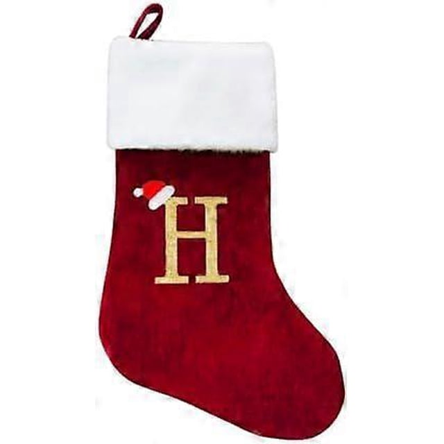 HOME'S FRIEND Christmas Stockings with Letters, 18 Inch Plush Monogram Christmas Stockings,Name Initial Large Embroidered Stockings,Christmas Tree Dec