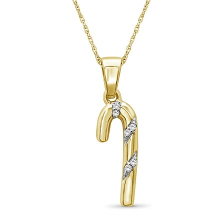 JewelersClub Candy Cane Necklace Diamond Necklaces for Women – Genuine White Diamond, 14k Gold over Silver Necklace Candy Cane – Christmas Gifts for Women – Silver Diamond Pendant Necklace for Women