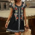 thumbnail image 2 of Lolmot Summer Dresses for Women Short Sleeve Casual Dress Ethnic Style Printed Loose Round Neck Dress, 2 of 5
