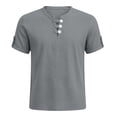 thumbnail image 5 of YLSDY Men's Collarless Vacation Shirt, Short Sleeve Button-Down Casual Top, Lightweight for Beach & Travel Gray XXL, 5 of 5