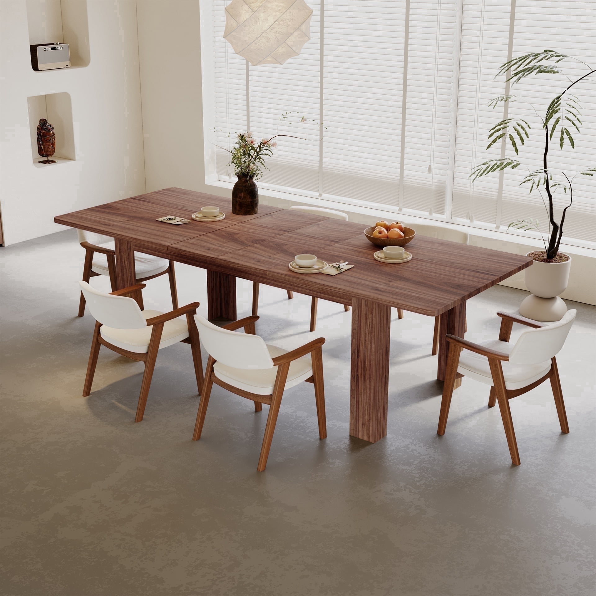 JassmiPkwy Solid Wood Extendable Dining Table for 4-8 People with Seamless Extension from 55 to 86.6 Inches for Small Spaces, Dining Room, Kitchen, Living Room-Brown