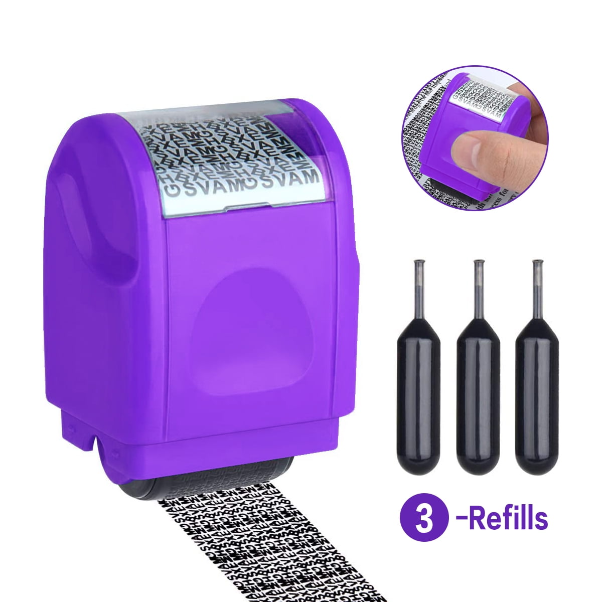 0.67" Wide Identity Protection Roller Stamp &3PCS Refills Theft Prevention Stamp 