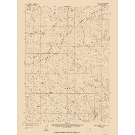 Topographical Map - Turnercrest Wyoming Quad - USGS 1960 - 23 x 30.88 - Vintage Wall Art