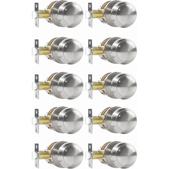 Passage Door Knobs, 10 Pack Satin Nickel Door Knobs, for Hallway & Closet Non-Locking Interior Round Door Handles Keyless Reversible for Left Right Handed Doors