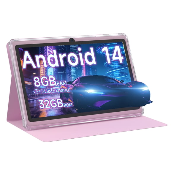 Android 14 Tablet with Case, 7 Inch 8GB RAM 32GB ROM/ 1TB Expandable Computer, 5MP Camera Tablets, 1.6Ghz Quad-core Processor, 3000mAH Battery Tablet PC, 5G WiFi, Games(Pink)
