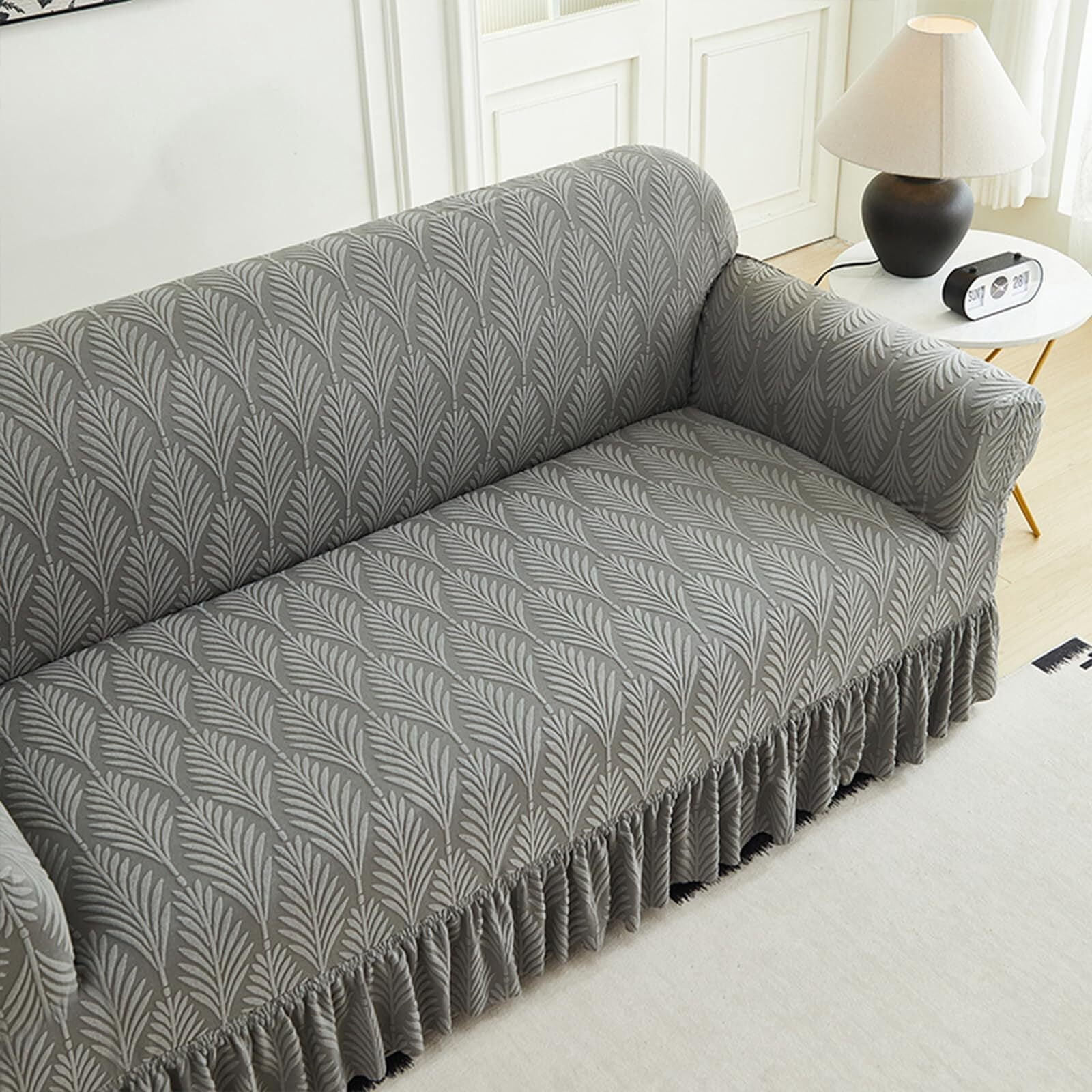LKJYER Stretch Sofa Couch Slipcover with Skirt, Non-Slip Jacquard Universal Soft Sofa Cover with Elastic Bottom, Pet Proof Washable Breathable Furniture Protector for Living Room,