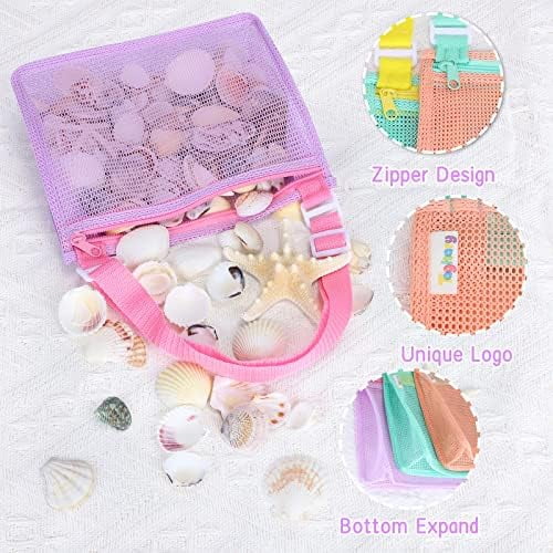 Beach Toy Mesh Beach Bag Kids Shell Collecting Bag Beach Sand Toy Shells Beach Toys Swimming Accessories for Boys and Girls(Only Bags,A Set of 3)