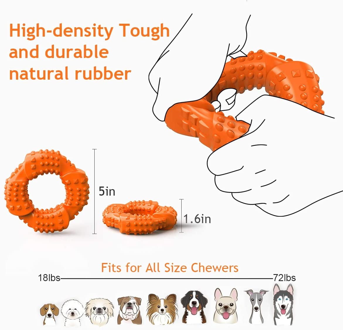 Taoist Dog Chew Toys for Aggressive Chewers Large Breed, Non-Toxic Natural Rubber Long-Lasting Indestructible Dog Toys, Tough Durable Puppy Chew Toy for Medium Large Dogs, Fun to Chew, Chase