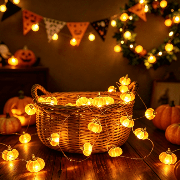 Pumpkin String Lights,10/30 LEDs 3D Jack-o-Lantern, Waterproof Orange Halloween Indoor Outdoor Decor for Fall, Thanksgiving, and Autumn Display