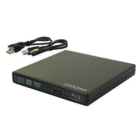 COOLEAD- Black Slim USB External Blu-Ray Player External USB DVD RW Laptop Burner Drive + Free Microfiber