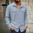 thumbnail image 2 of JGNGSHN Men's Long Sleeve Work Shirt Cotton Linen Long Sleeve Button Down Tshirts Mock Neck Mens Tops with 2 Pockets, 2 of 4