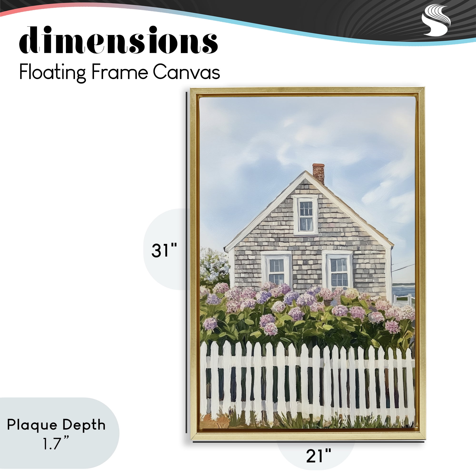 Stupell Industries Coastal Cottage Hydrangea Garden Gold Framed Floater Canvas Wall Art, design by Sisi and Seb