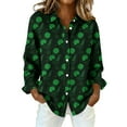 thumbnail image 2 of St Patricks Day Button Down Shirts for Women Lucky Charms Shirt Lucky Shamrock Shirt Loose Holiday Outfits Long Sleeve V Neck Collared Tops Green Day T Shirt Collared Dressy Blouses Business Blouses, 2 of 5
