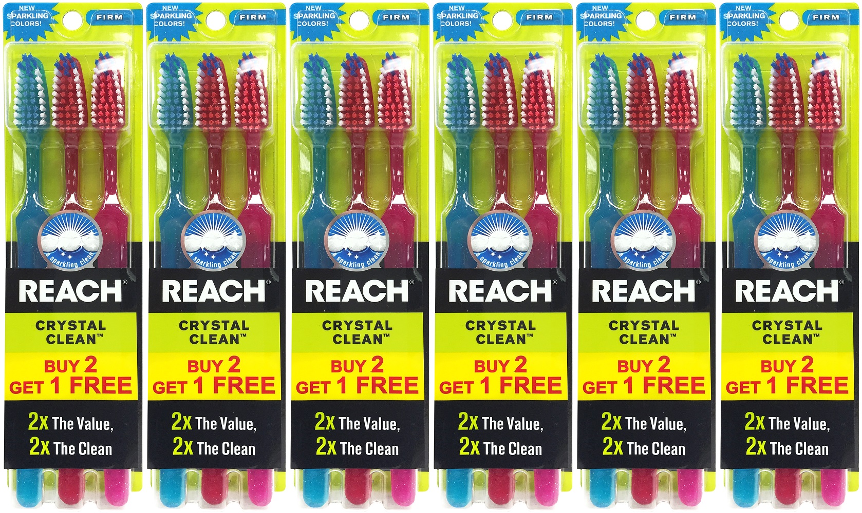 Reach Crystal Clean Firm Toothbrush, Assorted Sparkling Colors, 3 Count