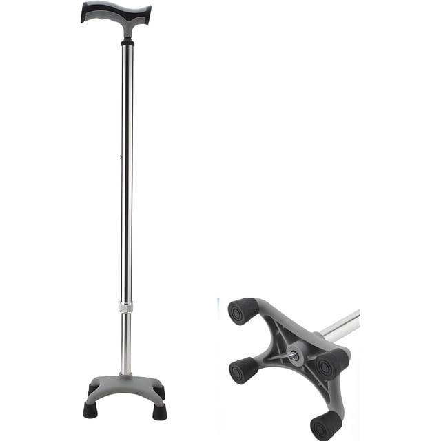 Bastón 4 Apoyos Base Plástica Reforzada Corta (6 Colores) | Altura 74-97cm (GRIS)