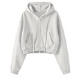 thumbnail image 7 of Womens Cropped Zip Up Hoodie Y2K Long Sleeve Sweatshirt Casual Loose Fit Jacket Beige S, 7 of 7