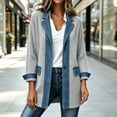 thumbnail image 4 of Fnooota Women's Shackets, Button Front Casual Collared Long Sleeve Denim Patchwork Ribbed Knit Shirt Jacket Gray Size L, 4 of 7