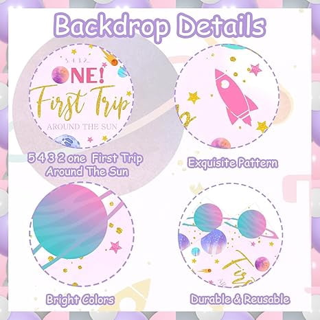 First Trip Around The Sun Birthday Party Decorations for Girls 1st Birthday Supplies First Trip Around The Sun Backdrop Space Pink Balloon Arch Kit for Space Themed Baby Shower Party Decor