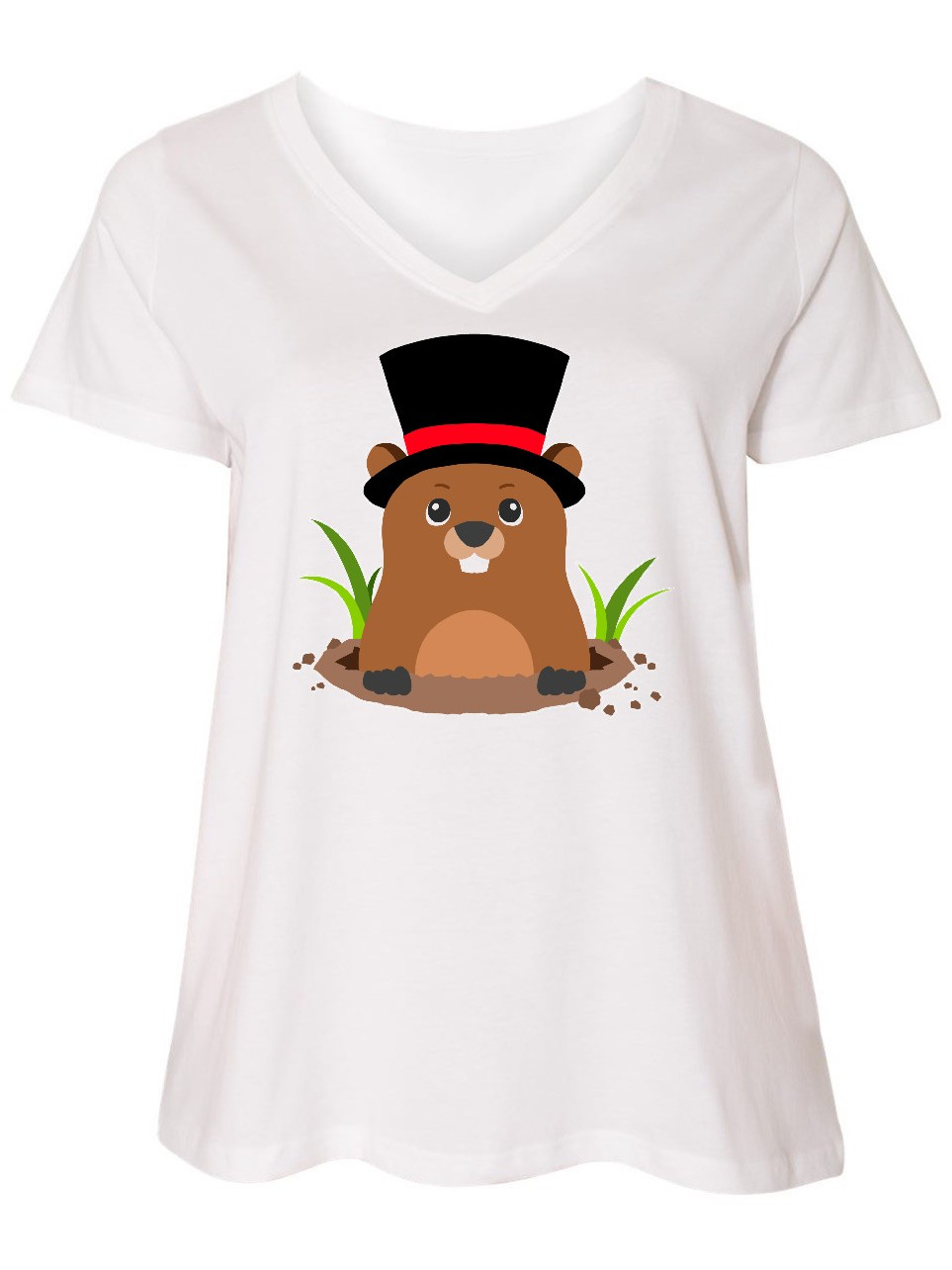 INKtastic Groundhog Day with Groundhog in Top Hat Women's Plus Size V