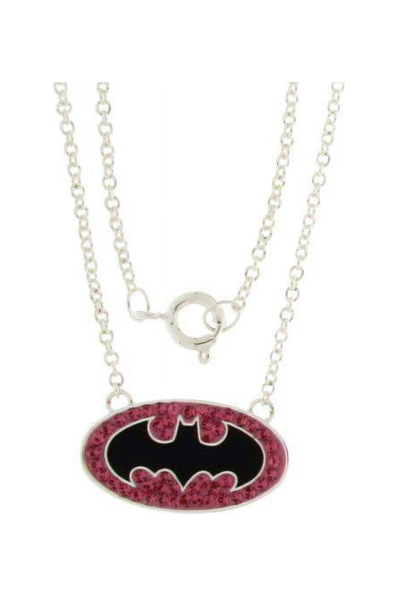 Batman Silver Plated Pink Crystal Pendant GIFT BOX. DC COMICS