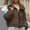 01 Brown, variant on Women's Big Collar Lapel Coat Winter Thick Warm Jacket Loose Korean Outerwear Zipper