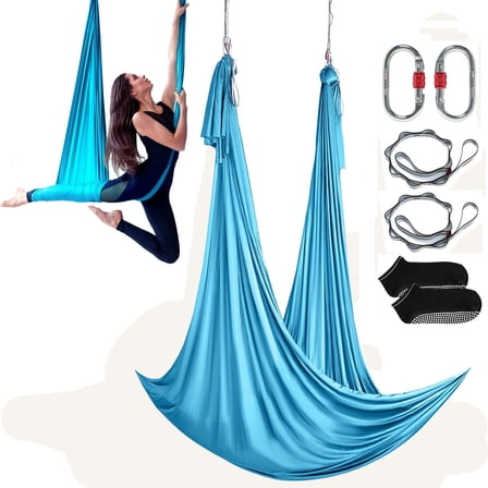 VEVOR Aerial Yoga Hammock & Swing,5.5 Yards, Aerial Yoga Starter Kit with 100gsm Nylon Fabric, Full Rigging Hardware & Easy Set-up Guide, Antigravity Flying for All Levels Fitness Bodybuilding,Blue