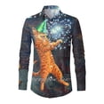 thumbnail image 2 of Camisas Hombre Manga Larga Camisa de manga larga con solapa con botones y estampado digital 3D para hombre de Año Nuevo y Festival de Primavera (Blue, S), 2 of 5