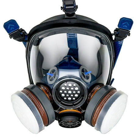Parcil Safety PT-100 Organic Vapor Full Face Respirator Gas Mask - Dual Activate Filtration - Impact Resistant Lens - Never-Fog Technology