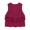 thumbnail image 4 of CYMMPU Women's Deep V Tiered Multi Ruffle Sleeveless Linen Tank Top, Flowy Loose Fit Boho Vacation Camisole Wine XXL, 4 of 6