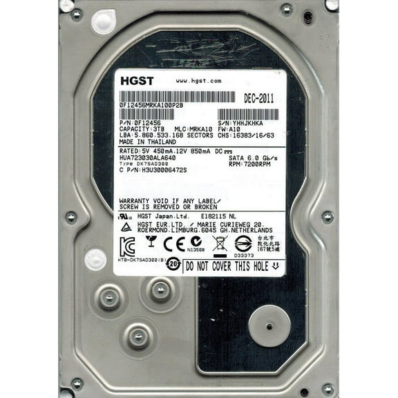 HUA723030ALA640 P/N: 0F12456 MLC: MRKA10 3TB HGST