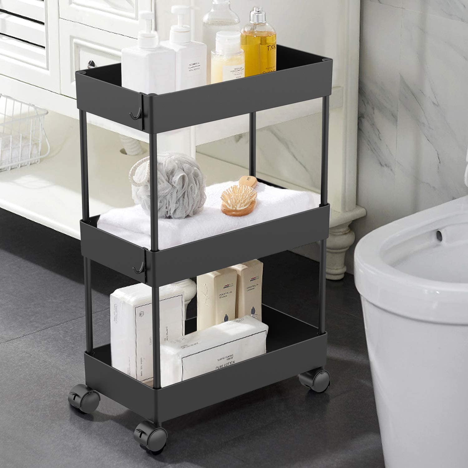 AOJIA Slim Storage Cart, 3 Tier Bathroom Cart Organizer Slide Out ...