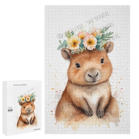 1000 Piece Jigsaw Puzzles for Adults - Wood Puzzles - Watercolor Capybara20 x 30 Portable Wooden Jigsaw Puzzle for Adults
