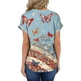 thumbnail image 4 of Iaqnaocc 250 Anniversary Usa Shirt for Women 4th Of July Short Sleeve Button Up V Neck Independence Day American Flag Butterfly Tops Vintage 2026 Summer Plus Size Tee Shirts Light Blue L, 4 of 4