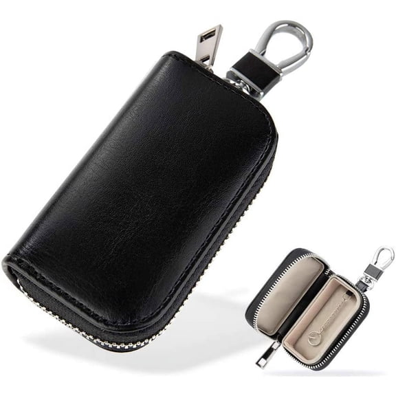 Faraday Pouch for Car Keys, Car Key Signal Blocker, Faraday Bag and Box Combination, Leather Keyless Entry RFID Blocking Box with Hook (Pure Black)