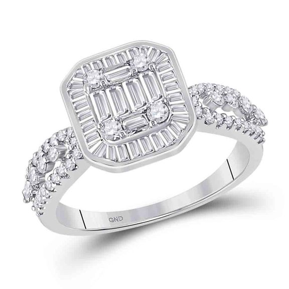 14K White Gold Baguette Diamond Square Cluster Ring 0.88cttw