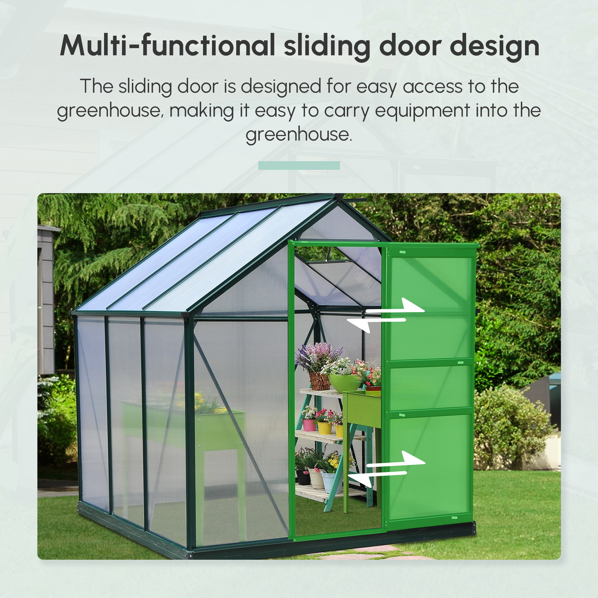 Homiyad Walk In Greenhouse 6' X 6' X 7' Aluminum Polycarbonate Portable Garden Greenhouse With Rooftop Vent & UV-Resistant Walls Dark Green